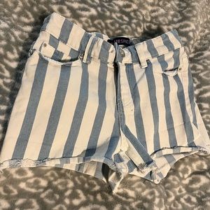 Blue and white striped jean shorts
